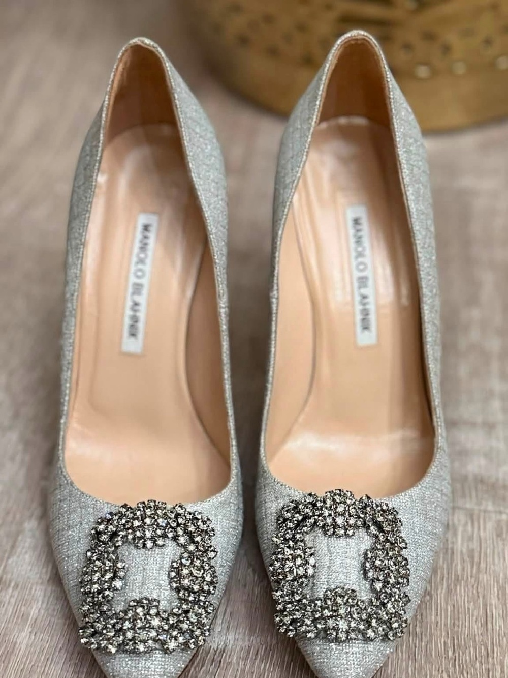 Manolo Blahnik Silver Crystal-Buckle Pointed Toe Pumps - Picture 7 of 8